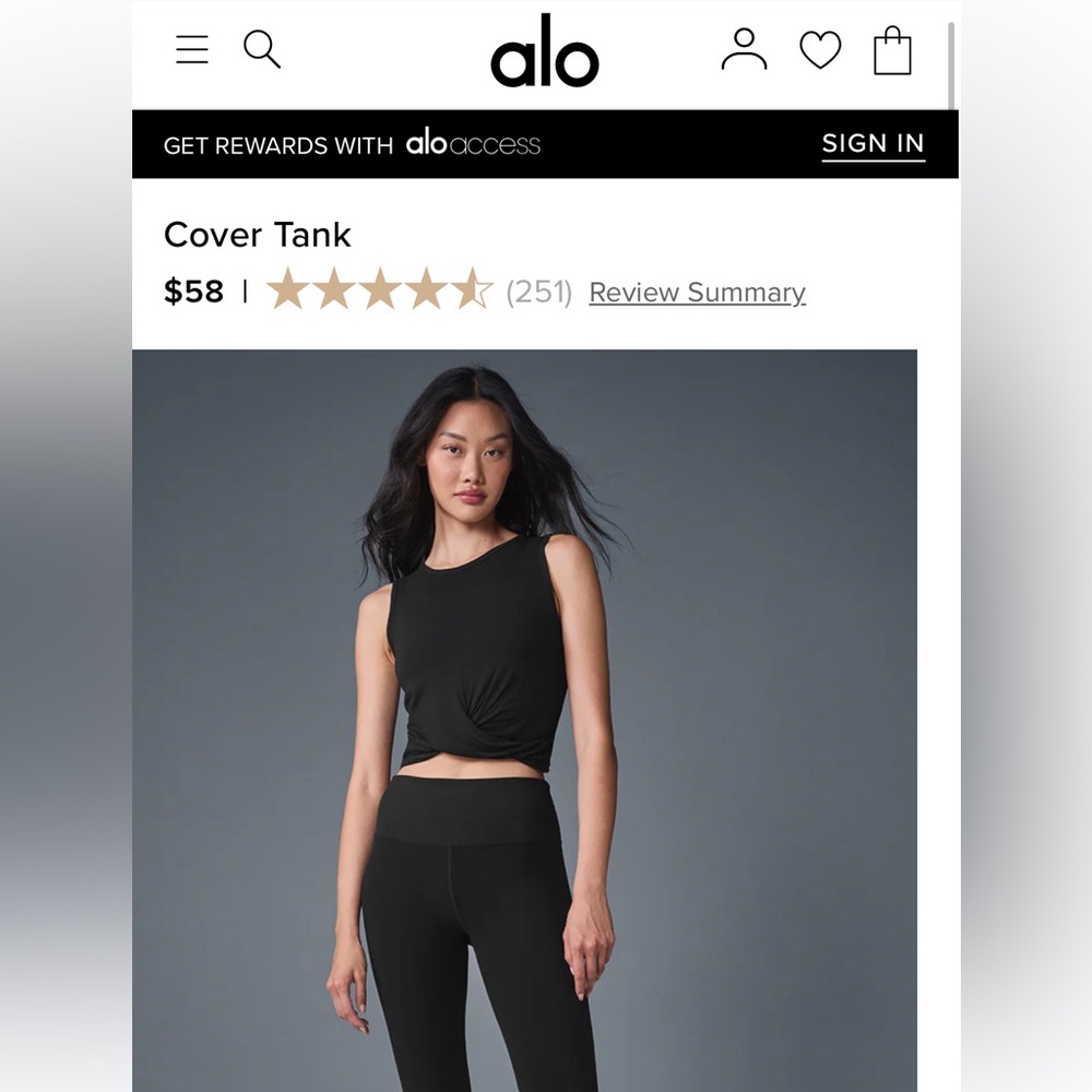 Alo Cover Tank - Black (Size M)